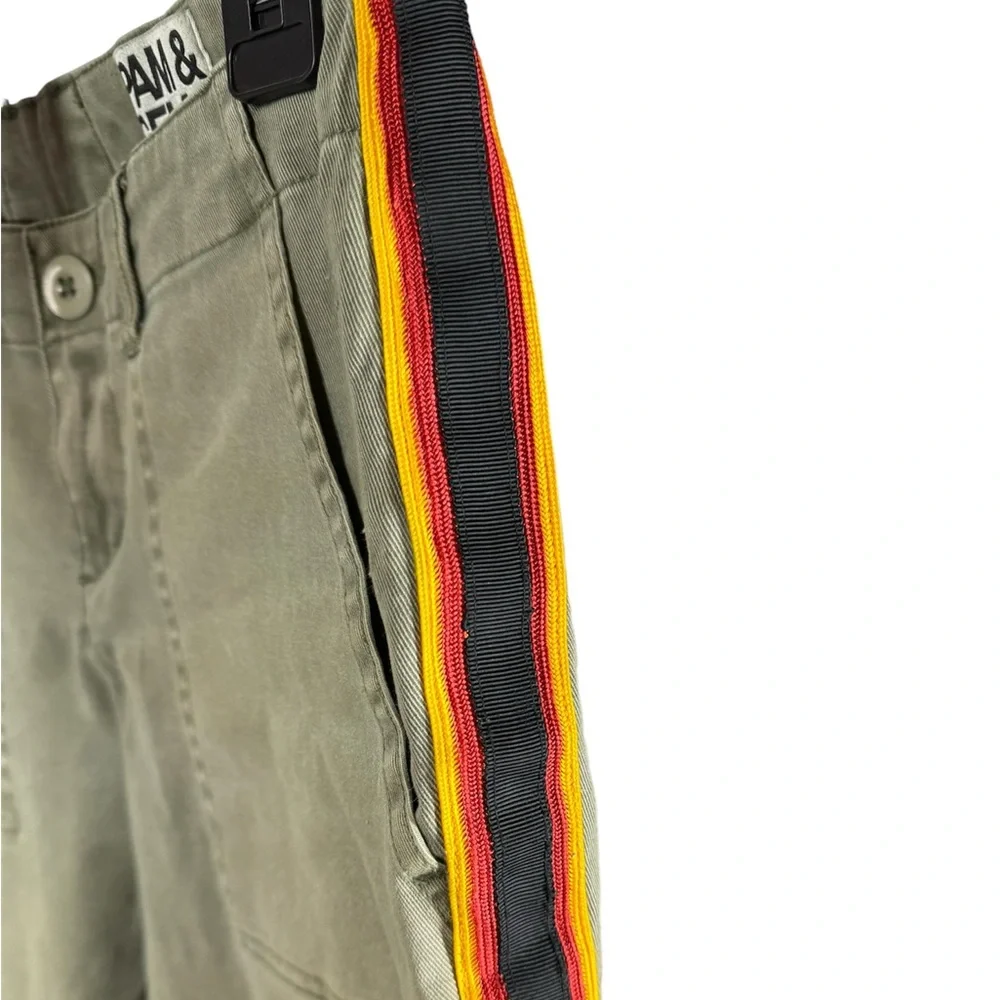 Pam & Gela Uniform Side Stripe Step Hem Pants Militia Green Lace-up 26 - Picture 5 of 6